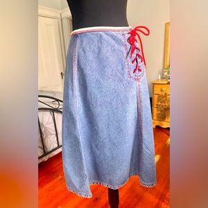 Long Jeans Skirt, lace-up, 70s/80s vintage retro look. Size 12. One of a kind